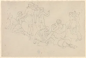 Moses lader Det røde Hav træde tilbage og Faraos hær oversvømme - studie til israelitter efter vandringen gennem Det røde Hav by C.W. Eckersberg