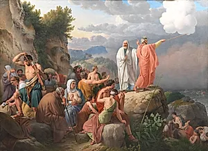 Moses lader Det Røde Hav træde tilbage og Faraos hær oversvømmes by C.W. Eckersberg