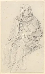 Moses lader Det røde Hav træde tilbage og Faraos hær oversvømme - studie til en israelitisk mor med sit barn by C.W. Eckersberg