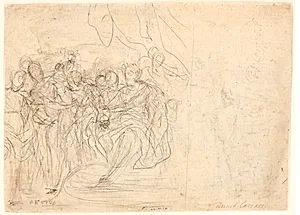 Moses som barn træder på Faraos krone. Studie til samme motiv som på tegningens forside by Bonaventura Lamberti