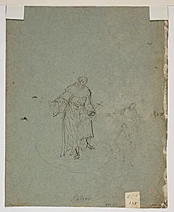 Munkehelgen, der prædiker fra en båd. Studier af de primære figurer fra kompositionen på recto by Ubekendt