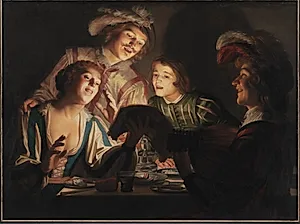 Musiceren ved levende lys by Gerard van Honthorst
