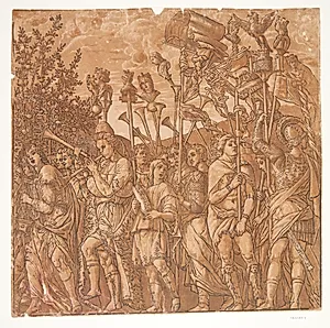 Musikanter og mænd, der bærer standarter by Andrea Andreani