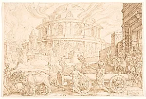 Nebukadnezar og kaldæerne plyndrer templet i Jerusalem by Maarten van Heemskerck