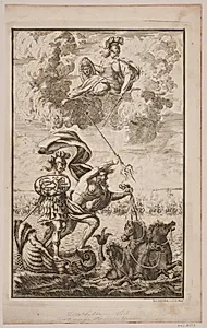 Neptun farende over havet. Titelblad til Fontenay, "Söe-Evolution"; København 1743 by Hans Henrich Christian Ulrich