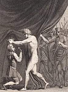 Niels Klim krones til kejser over Qvamiterne by J.F. Clemens