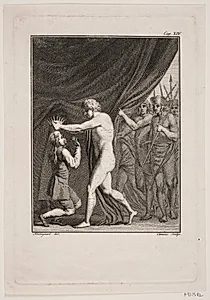 Niels Klim krones til kejser over Qvamiterne by J.F. Clemens