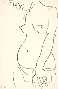 Nøgen kvinde i halvfigur, trekvart profil mod venstre. Det øverste af hovedet beskåret by Henri Matisse