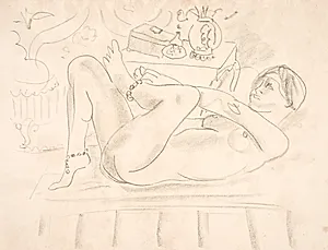 Nøgen kvinde, liggende på ryggen og med perlekæder om anklerne (odalisque) by Henri Matisse