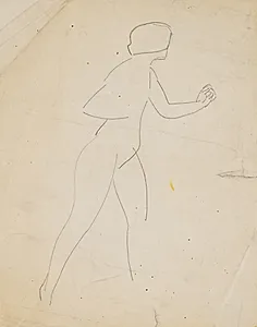Nøgen kvindelig model gående mod højre by Isakson, Karl