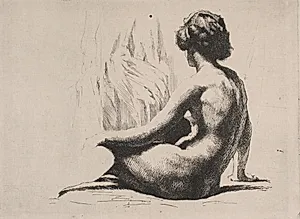 Nøgen kvindelig model siddende på gulvet by Frans Schwartz