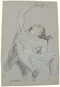 Nøgen mand, set "de sotto in su". Studie til figur i loftsmaleri by Heinrich Dittmers
