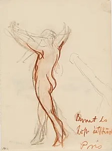 Nøgen rygvendt figur med armene over hovedet by J.A. Jerichau (II)