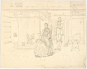 Norsk bondestue med "Anne Oles Datter og Ole Christofersøn Gulsvig" by Martinus Rørbye