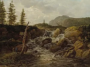 Norsk fjeldlandskab med et vandfald