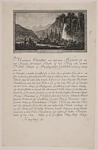 Norsk landskab. Aktiebrev i Norske Skierper og Bergbygnings Geverkskab by Bradt, F.L.