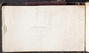 Notater og fragment af arkitektonisk skitse