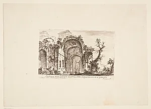 Nymfen Egeria's grotte, også kaldet La Cafarella. 1. Tempio delle Camene, i dag S. Urbano-kirken by Giovanni Battista Piranesi