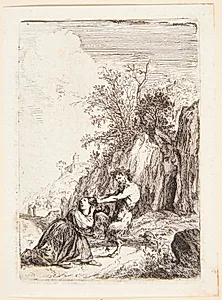 Nymfen Korsika mishandles af en satyr by Bartholomeus Breenbergh