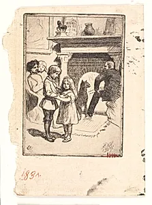 Nytårskort (familien ved kaminen)