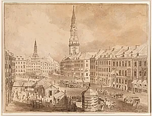 Nytorv og Gammel Torv i København med Sankt Petris og Vor Frue Kirkes spir by Martin Rudolf Heland