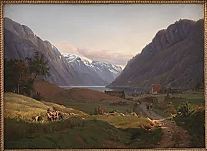 Odda ved Sørfjorden i Hardanger. Morgenbelysning by Louis Gurlitt