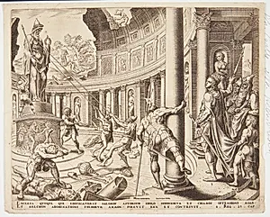 Ødelæggelsen af templet for Astarte, Kemosj og Milkom by Philips Galle
