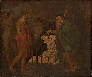 Odysseus rådspørger i underverdenen spåmanden Teiresias by Nicolai Abildgaard