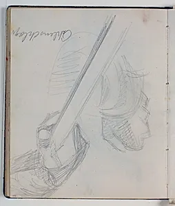 Oehlenschlægers venstre og højre hånd. Skitse til "Engen ved Nysø" by Niels Larsen Stevns