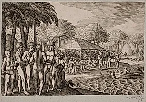 Om modtagelsen af hollænderne på en anden ø by Matthäus Merian (I)