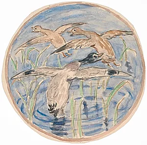 Opflyvende ænder (udkast til dekoration af keramisk fad) by Theodor Philipsen