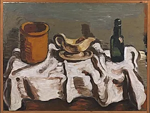 Opstilling med krukke, sovsekande og flaske by Vilhelm Lundstrøm