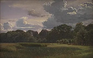 Optrækkende tordenbyge over Nysø Have og Fribedet by P.C. Skovgaard
