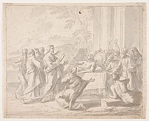 Opvækkelsen af enkens søn fra Nain (Luk. 7,11 ff) by Hendrik Krock