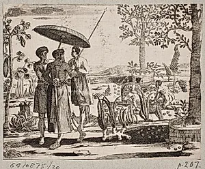 Orientaler og tjenere, herunder en, som bærer en parasol by Ubekendt