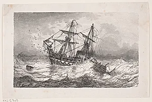 Orlogsskib i Uvejr by H.P. Hansen