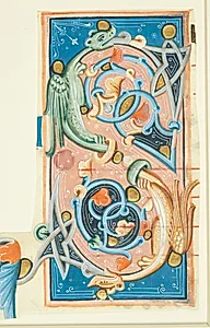 Ornamenteret initial S, hvis buer delvis består af to drager by Ubekendt