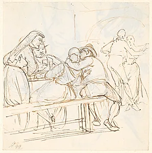 Osteriscene, i forgrunden kysser et siddende par hinanden by Wilhelm Marstrand