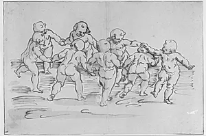 Otte putti dansende i en cirkel by Ubekendt