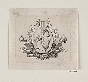 Oval reliefmedaillon med Homers hoved by J.F. Clemens