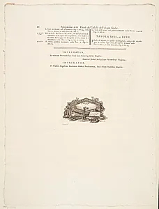 Oversigt over afbildningerne af Acqua a Giulia-fontænen. Tekstblad med vignet by Giovanni Battista Piranesi