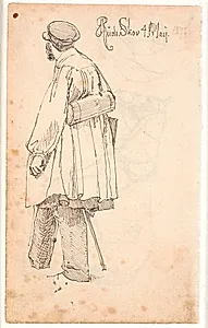 P.C. Skovgaard med botaniserkasse, stående og set fra ryggen by Johan Thomas Lundbye