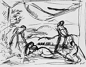 På terrassen. Figurkomposition med fire kvinder by Emile Othon Friesz
