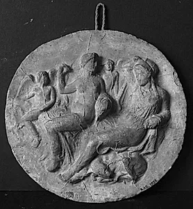 Paris & Helena / Anchises & Afrodite siddende m. to eroter by Ubekendt