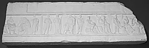 Parti af 14 stående og siddende personer bl.a. Hermes, Persephone, Hades og Psyche by Ubekendt