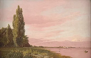 Parti af bugten ved Kalkbrænderiet set fra Strandpromenaden mod nord. Stille sommereftermiddag by Christen Købke
