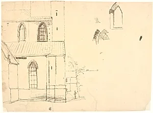 Parti af den ydre, vestlige del af St. Knuds kirke i Odense by Dankvart Dreyer