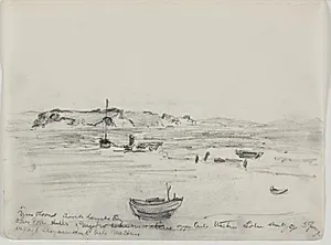 Parti af en strand med to gående personer by J.A. Jerichau (II)