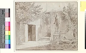 Parti antageligt fra Palazzo Barberinis have med romersk Antinousstatue i ægyptisk stil, Rom by C.W. Eckersberg