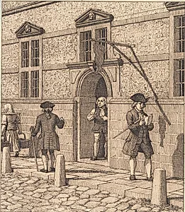Parti omkring en portal af børsen. Illustration til "Linearperspectiven", Tavle VI by C.W. Eckersberg
